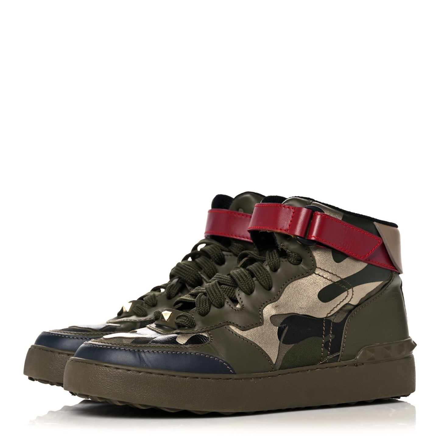 Calfskin Canvas Camouflage Rockstud Rock Be Sneakers 37 Olive