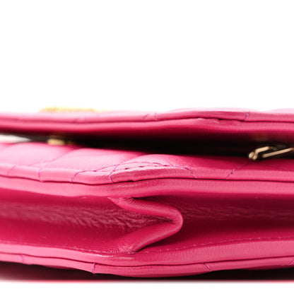 Chanel Lambskin Quilted Studded CC Wallet On Chain WOC Dark Pink 11 of 15