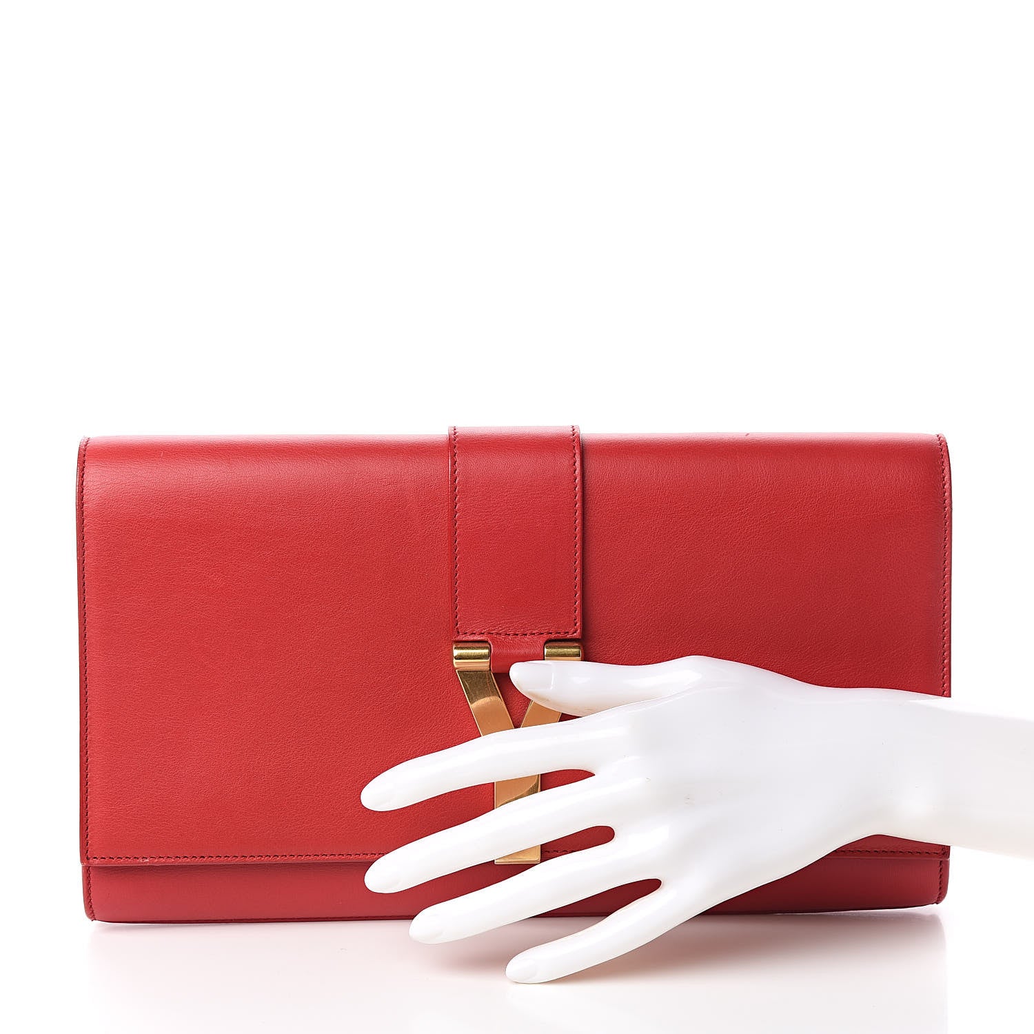 Saint Laurent Calfskin Classic Y Ligne Clutch Red 2 of 7
