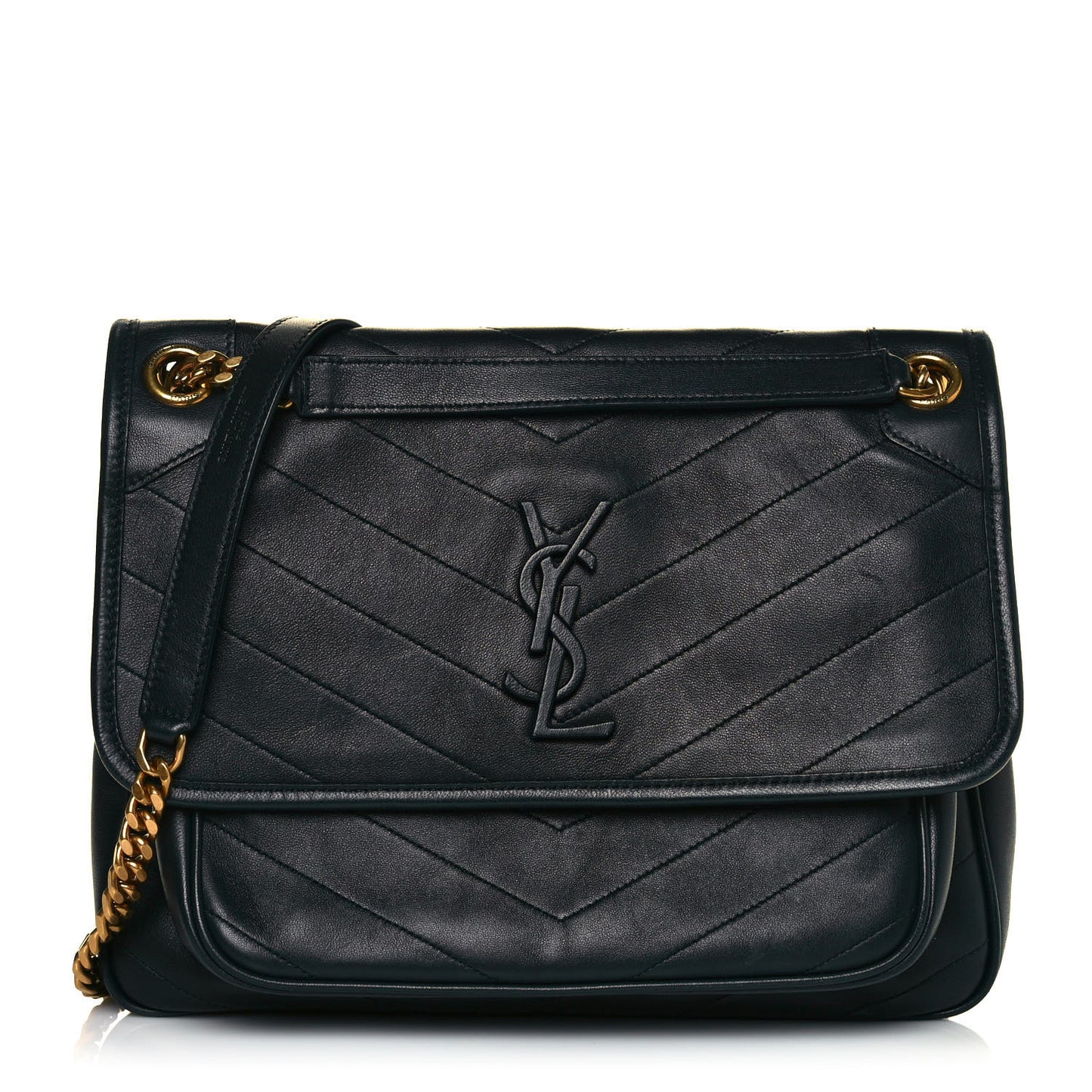 Lambskin Matelasse Monogram Medium Niki Chain Satchel Dark Green