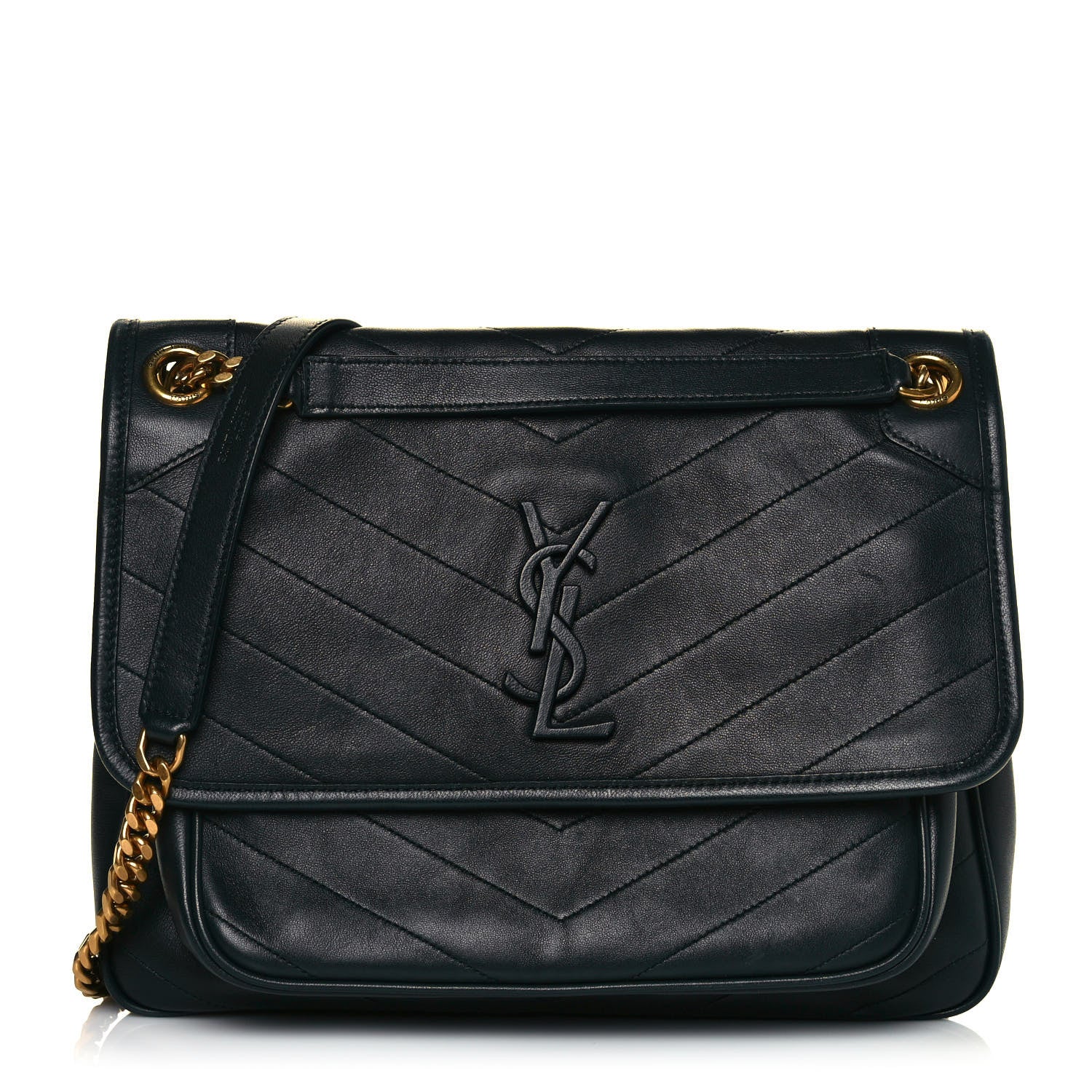 Saint Laurent Lambskin Matelasse Monogram Medium Niki Chain Satchel Dark Green 1 of 7