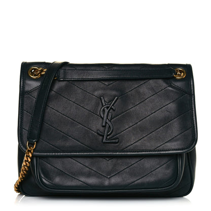 Saint Laurent Lambskin Matelasse Monogram Medium Niki Chain Satchel Dark Green 1 of 7