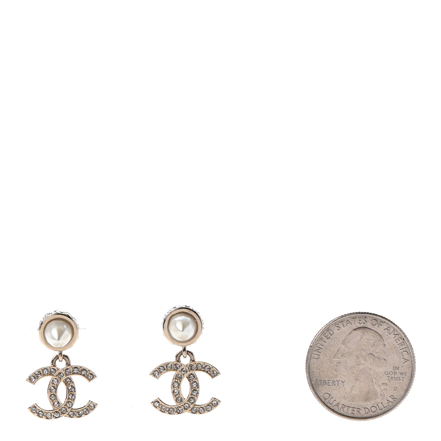 Pearl Crystal CC Drop Earrings Gold
