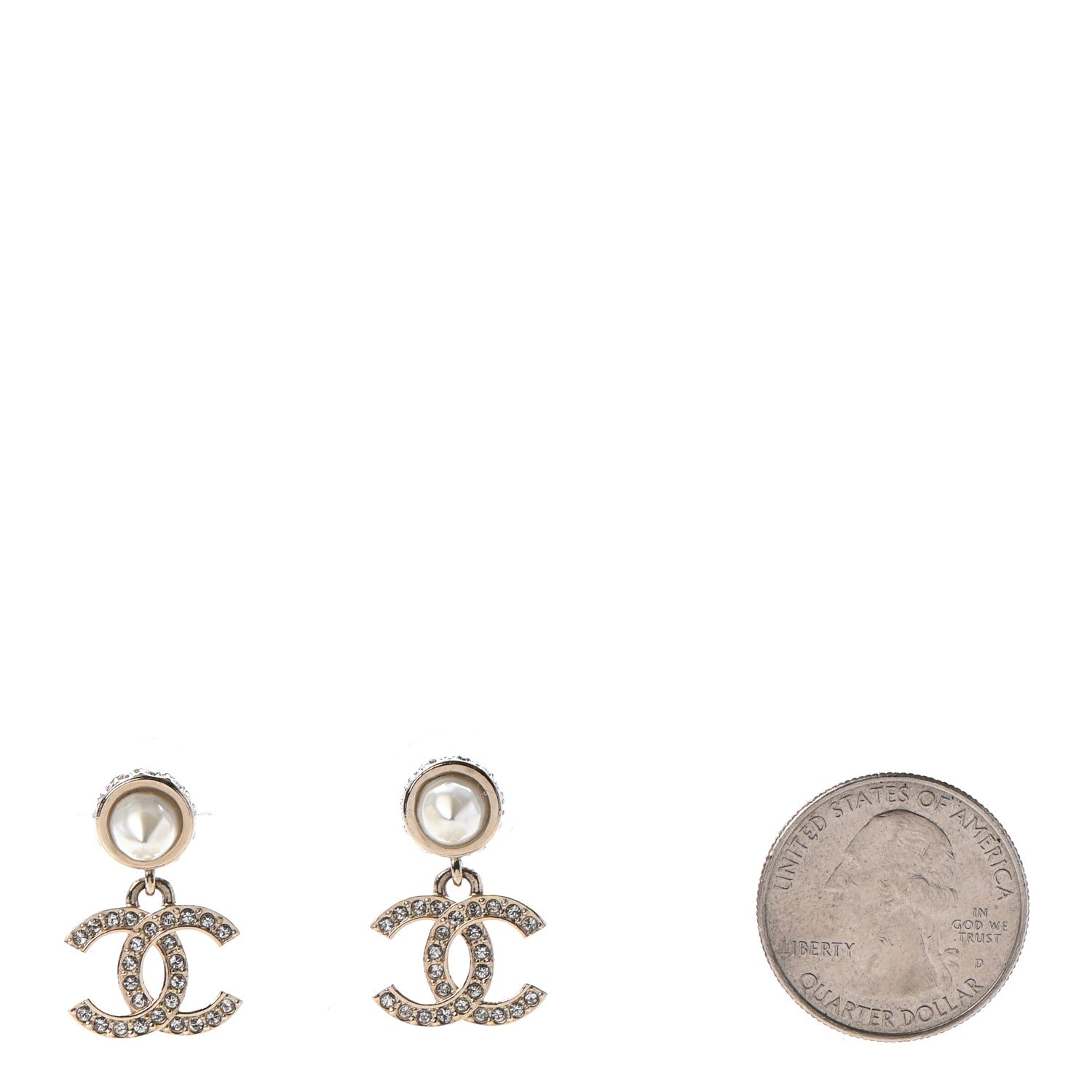 Chanel Pearl Crystal CC Drop Earrings Gold 2 of 5