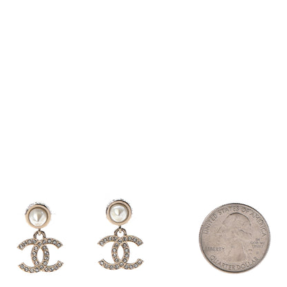 Chanel Pearl Crystal CC Drop Earrings Gold 2 of 5