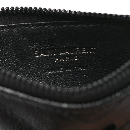 Saint Laurent Grain De Poudre Matelasse Chevron Monogram Fragments Zippered Card Case Black 6 of 8