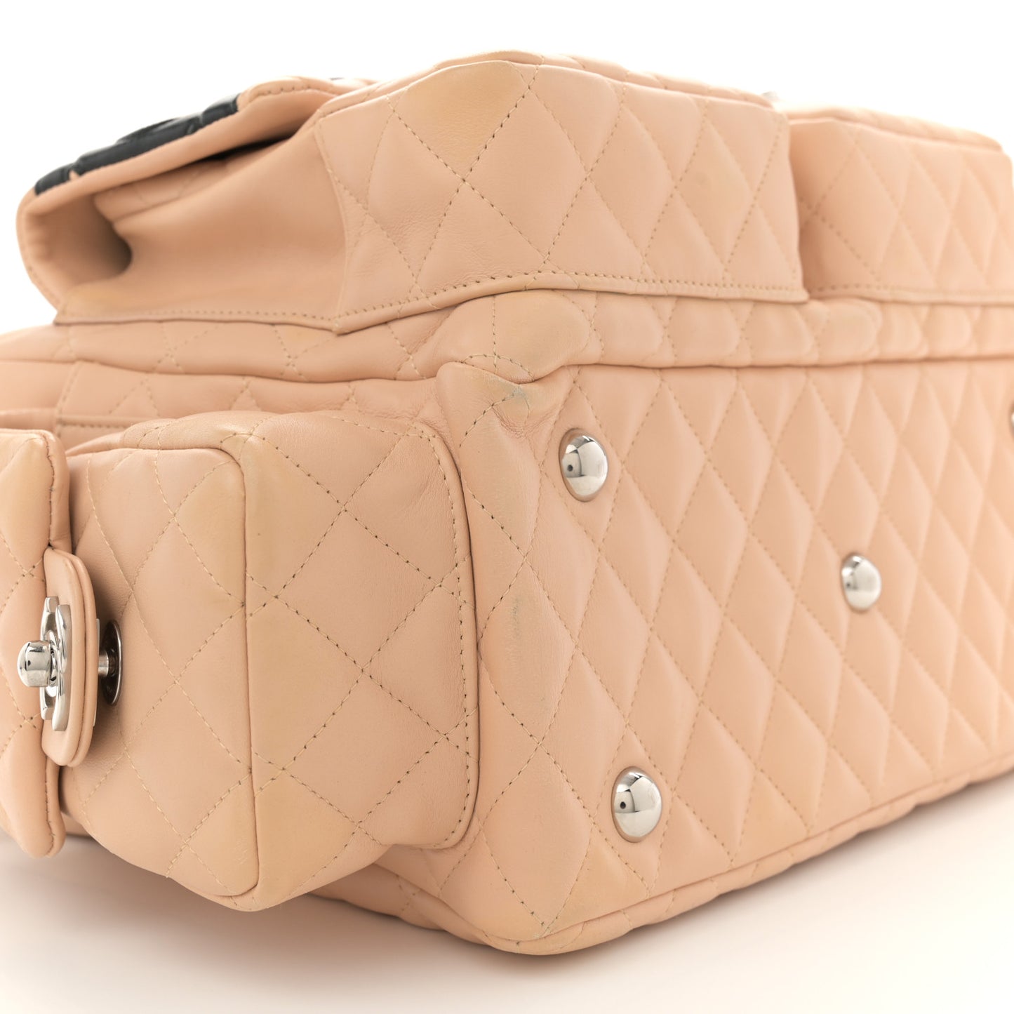 Calfskin Quilted Large Cambon Multipocket Reporter Beige Black