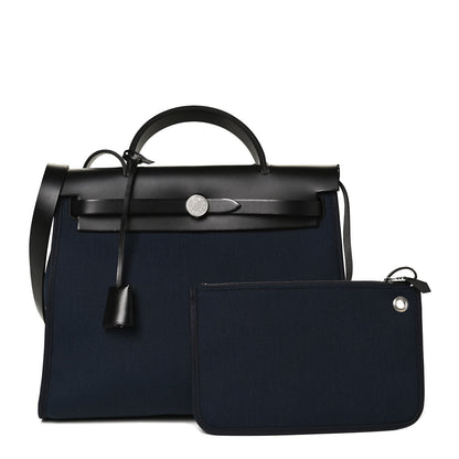 Hermes Military Toile Vache Hunter Herbag Zip PM 31 Black Bleu Indigo 2 of 10
