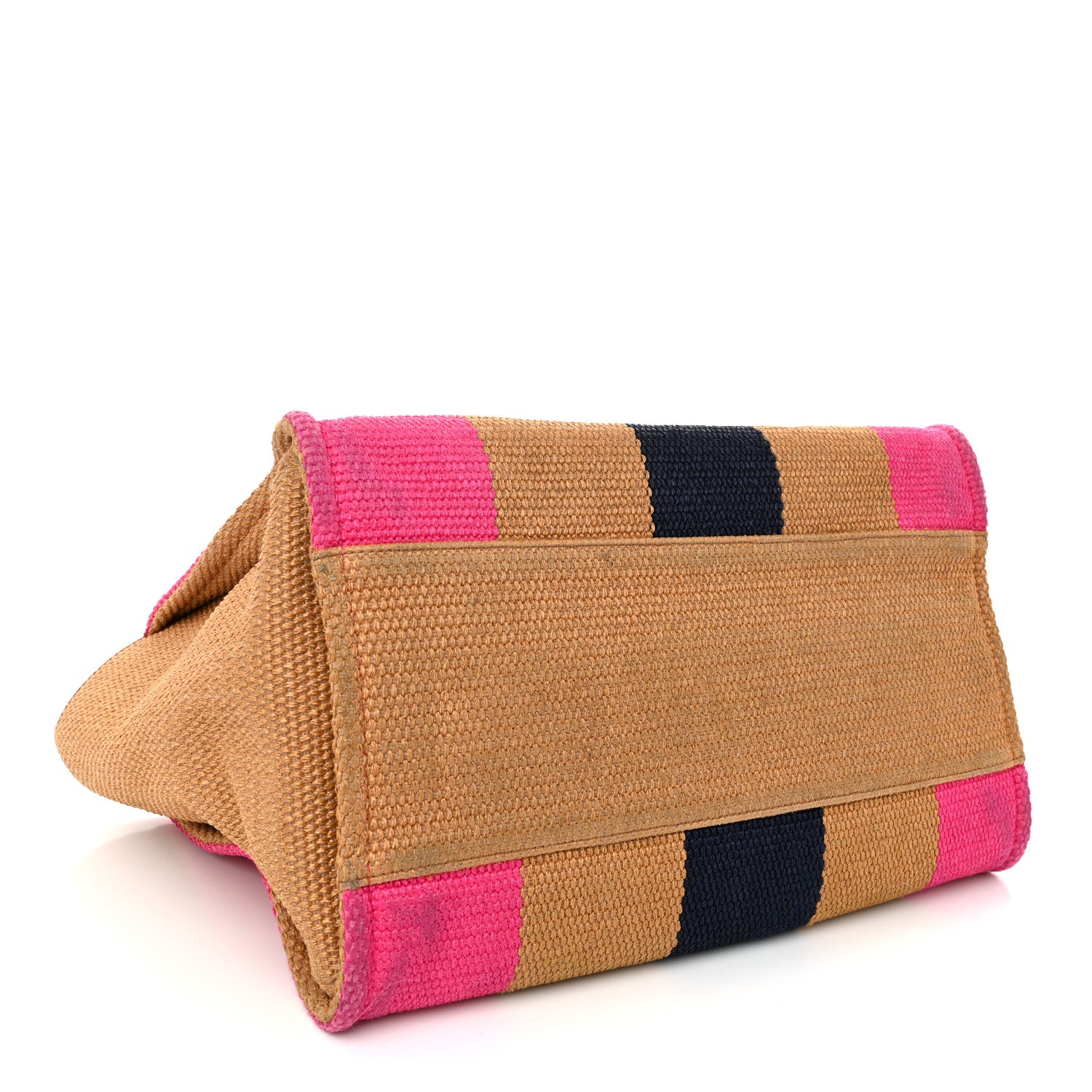 Chanel Straw Raffia Calfskin Striped Medium Deauville Tote Dark Beige Fuchsia Navy Blue 4 of 11