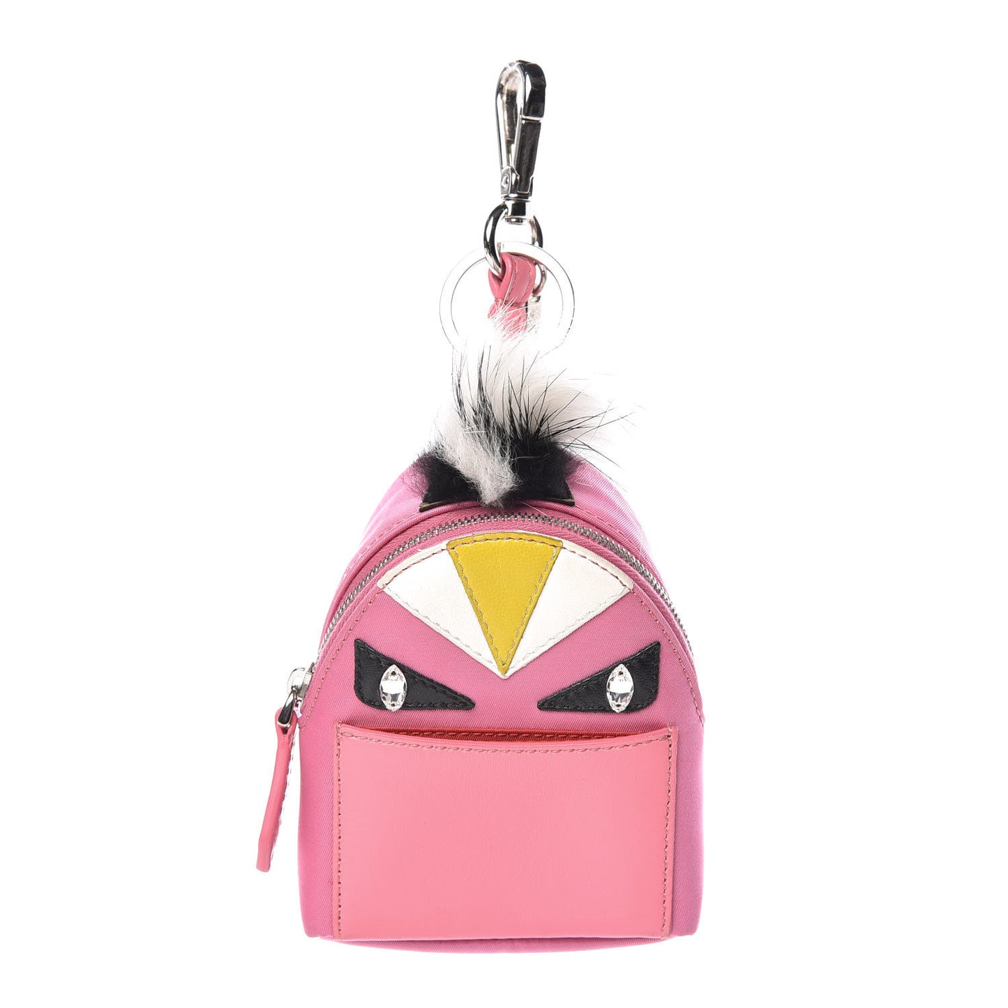 Nylon Shiny Nappa Nutria Fox Fur Monster Eyes Mini Backpack Charm Lollypop Rosa Fluo Multicolor