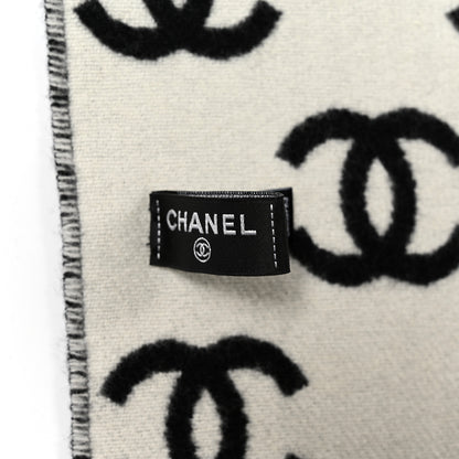 Chanel Wool Cashmere CC Scarf Black White 3 of 3