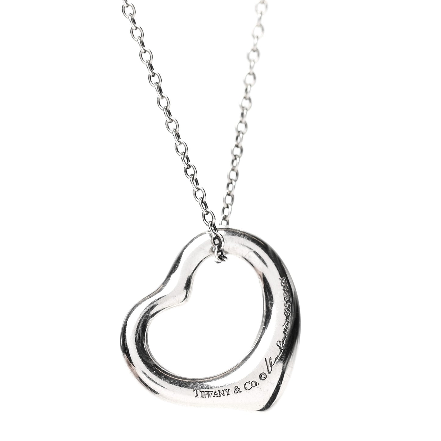 Sterling Silver 16mm Elsa Peretti Open Heart Pendant Necklace