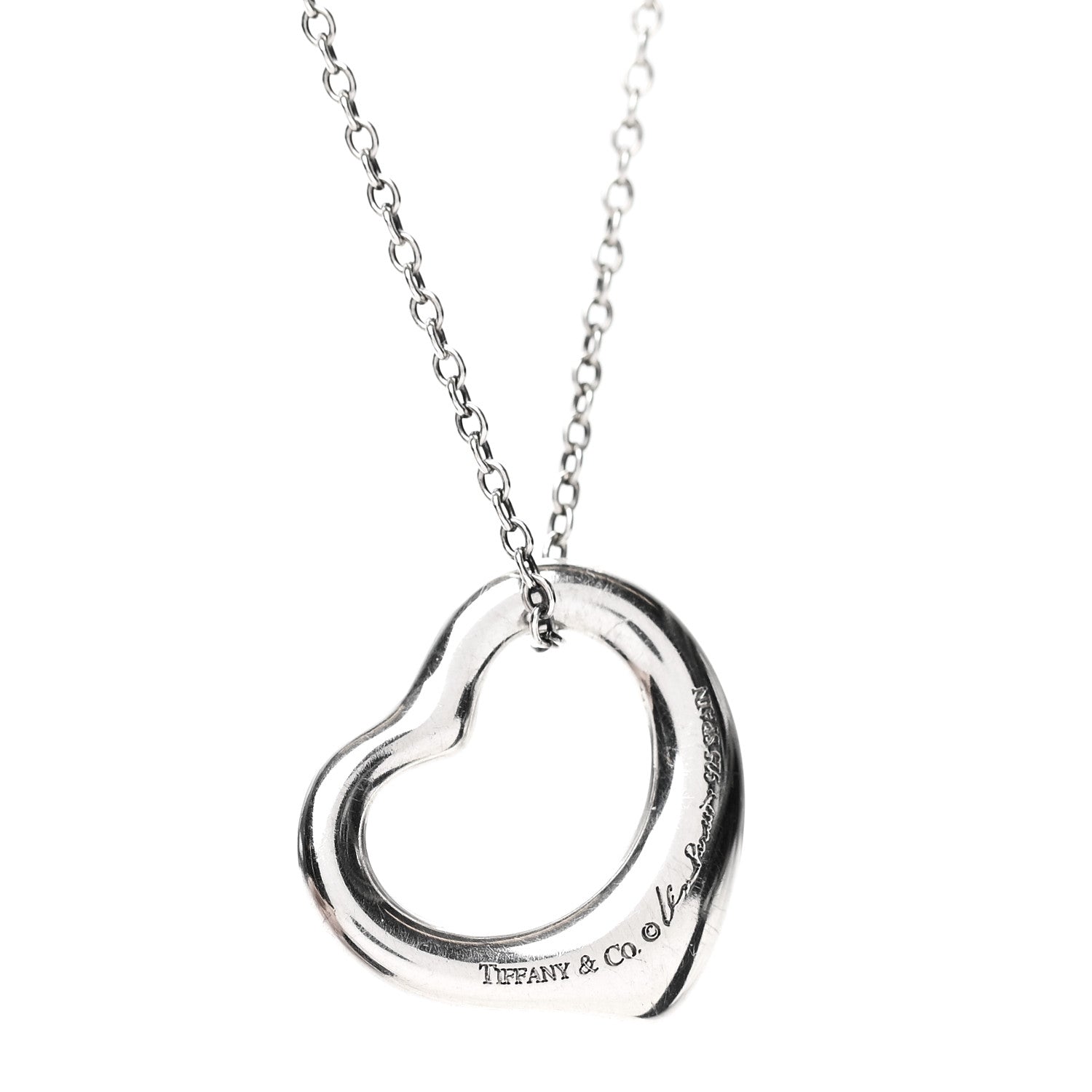 Tiffany Sterling Silver 16mm Elsa Peretti Open Heart Pendant Necklace 4 of 6
