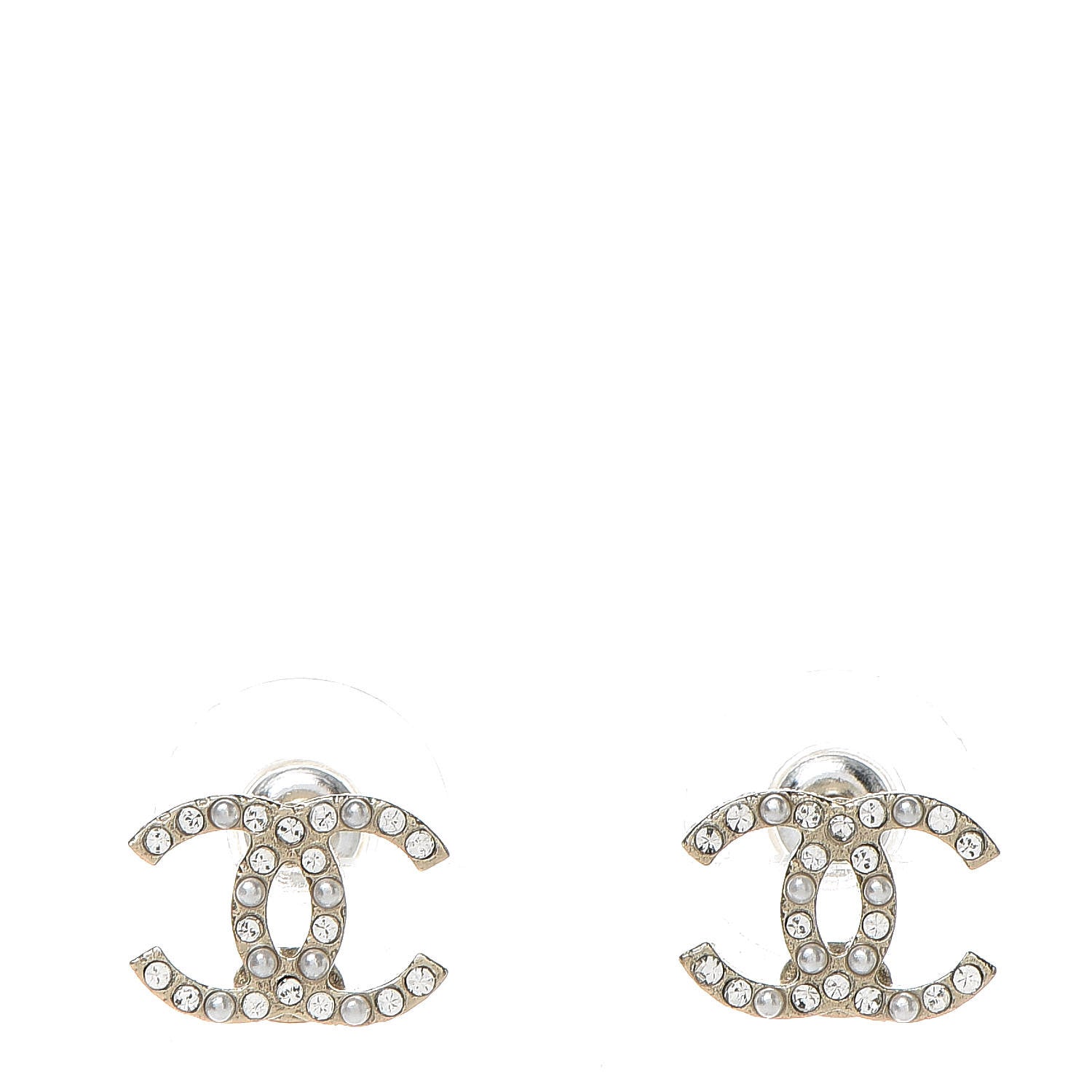 Chanel Pearl Crystal CC Earrings Gold 1 of 5
