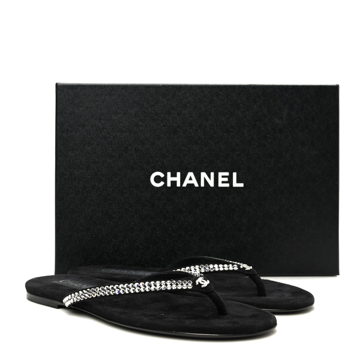 Chanel Suede Kidskin Strass CC Thong Sandals 38.5 Black 8 of 8