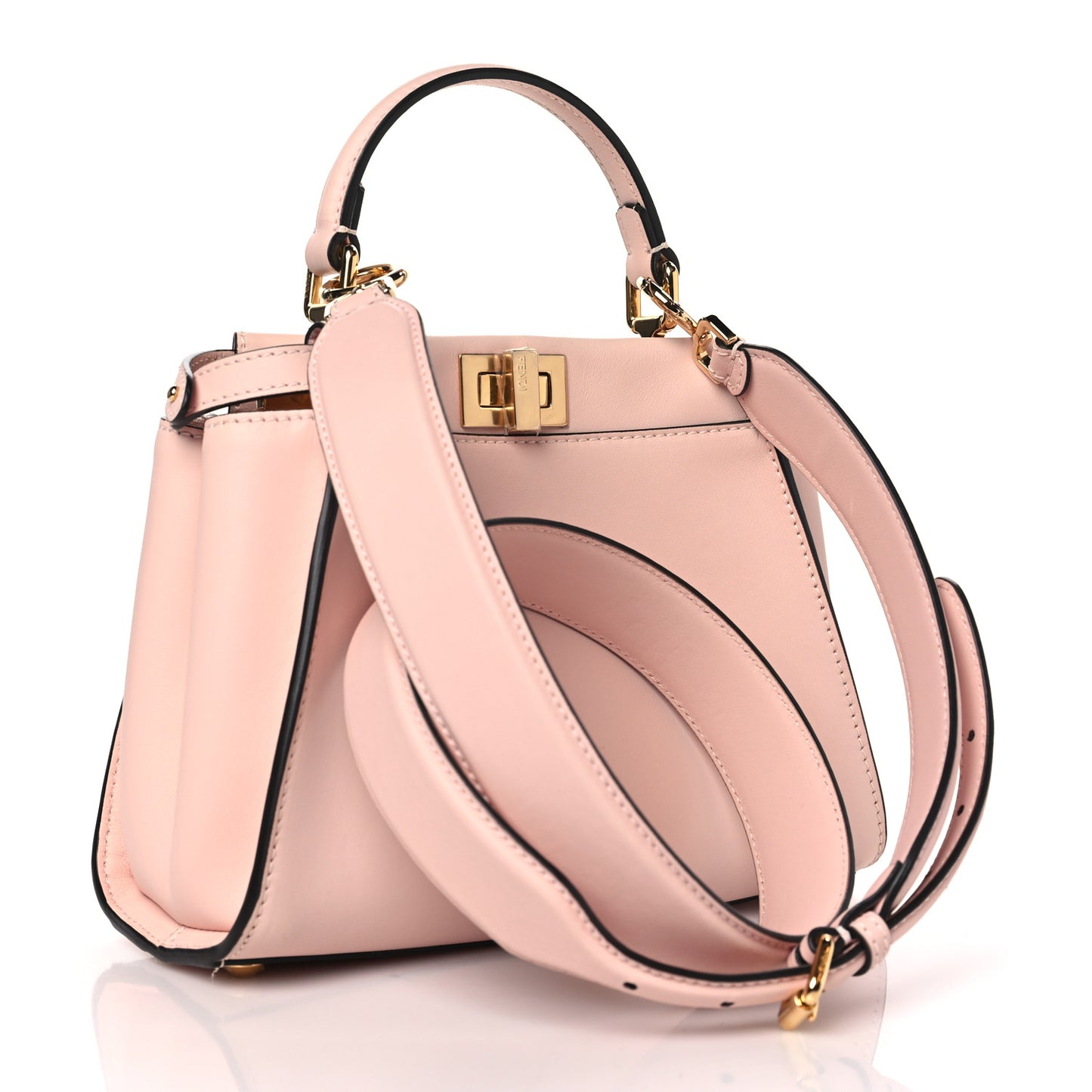 Vitello Seta Canvas FF Embroidered Mini Peekaboo Iconic Satchel Rosa Confetto