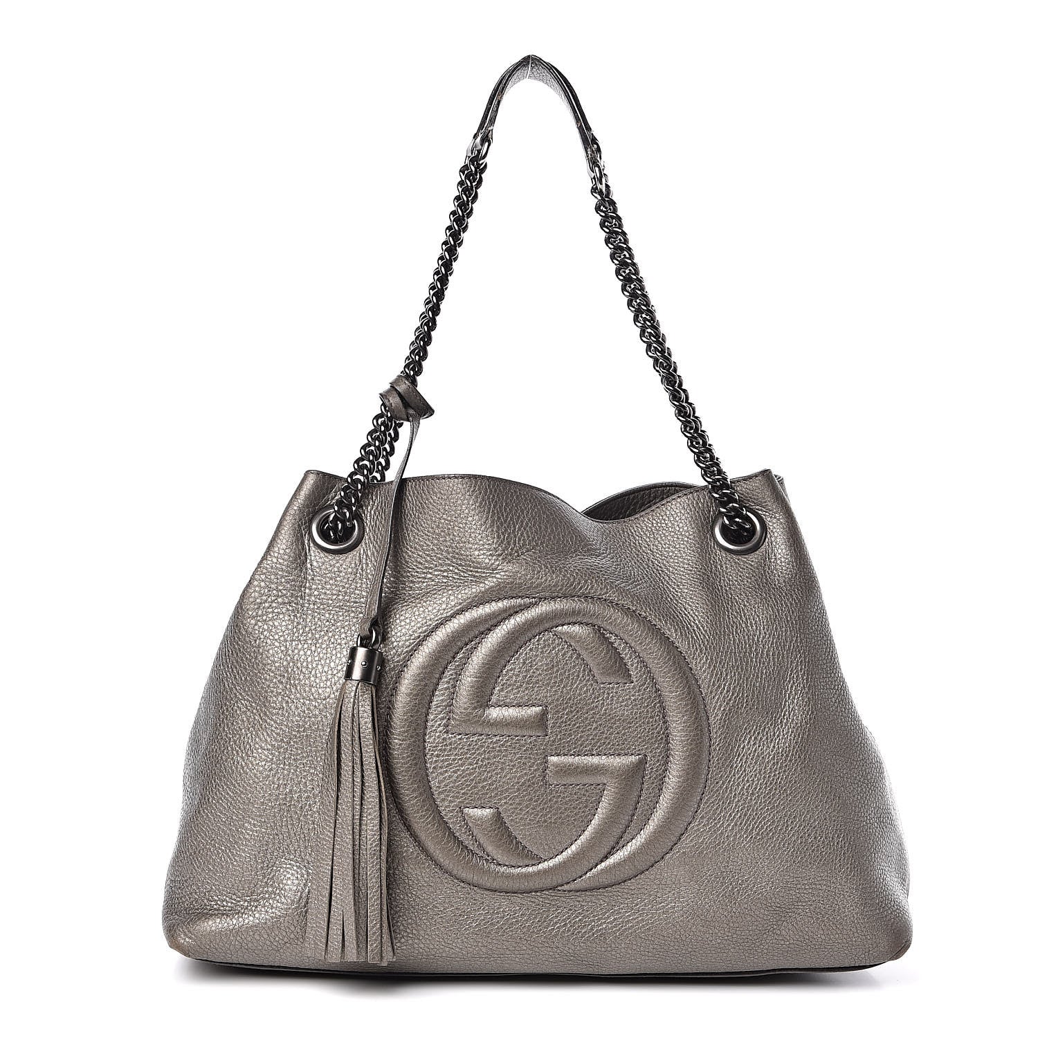 Gucci Metallic Pebbled Calfskin Medium Soho Chain Shoulder Bag Sasso 1 of 16