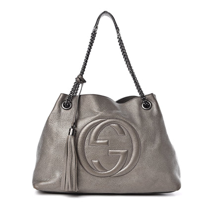 Gucci Metallic Pebbled Calfskin Medium Soho Chain Shoulder Bag Sasso 1 of 16