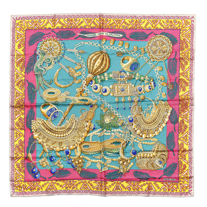 Hermes Silk Zenobie Reine De Palmyre Scarf 90 Vert d'Eau Rose Jaune Vif 1 of 4
