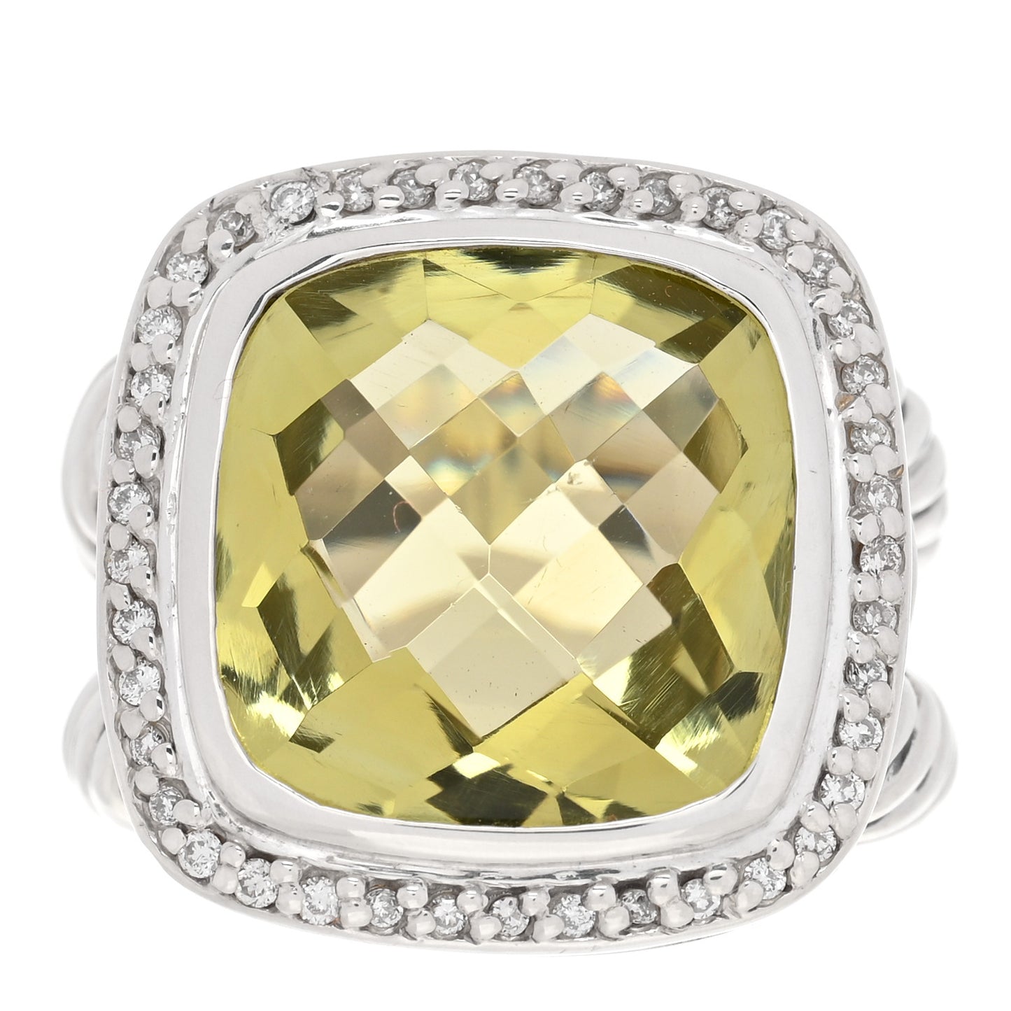 Sterling Silver Diamond Lemon Citrine 14mm Albion Ring 49 5