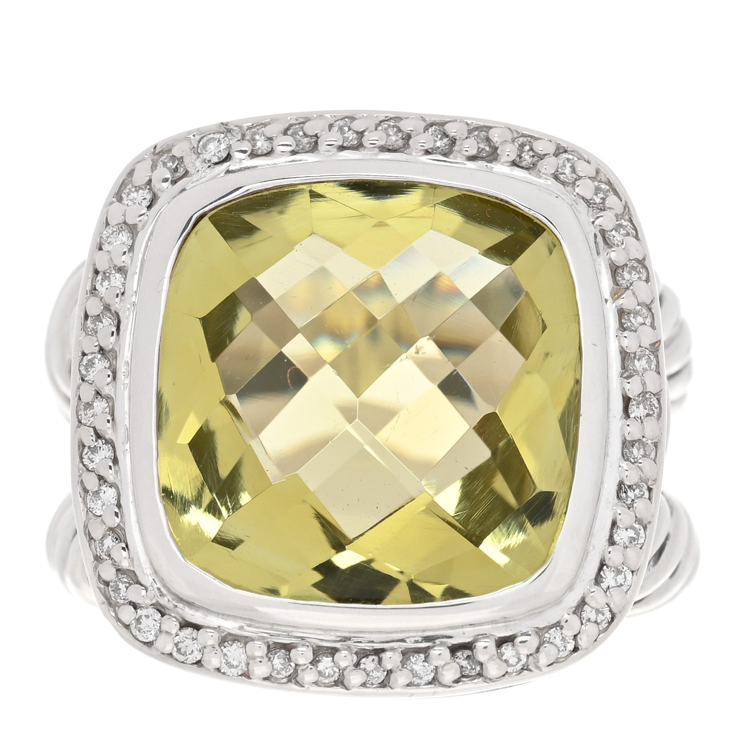 David Yurman Sterling Silver Diamond Lemon Citrine 14mm Albion Ring 49 5 1 of 4