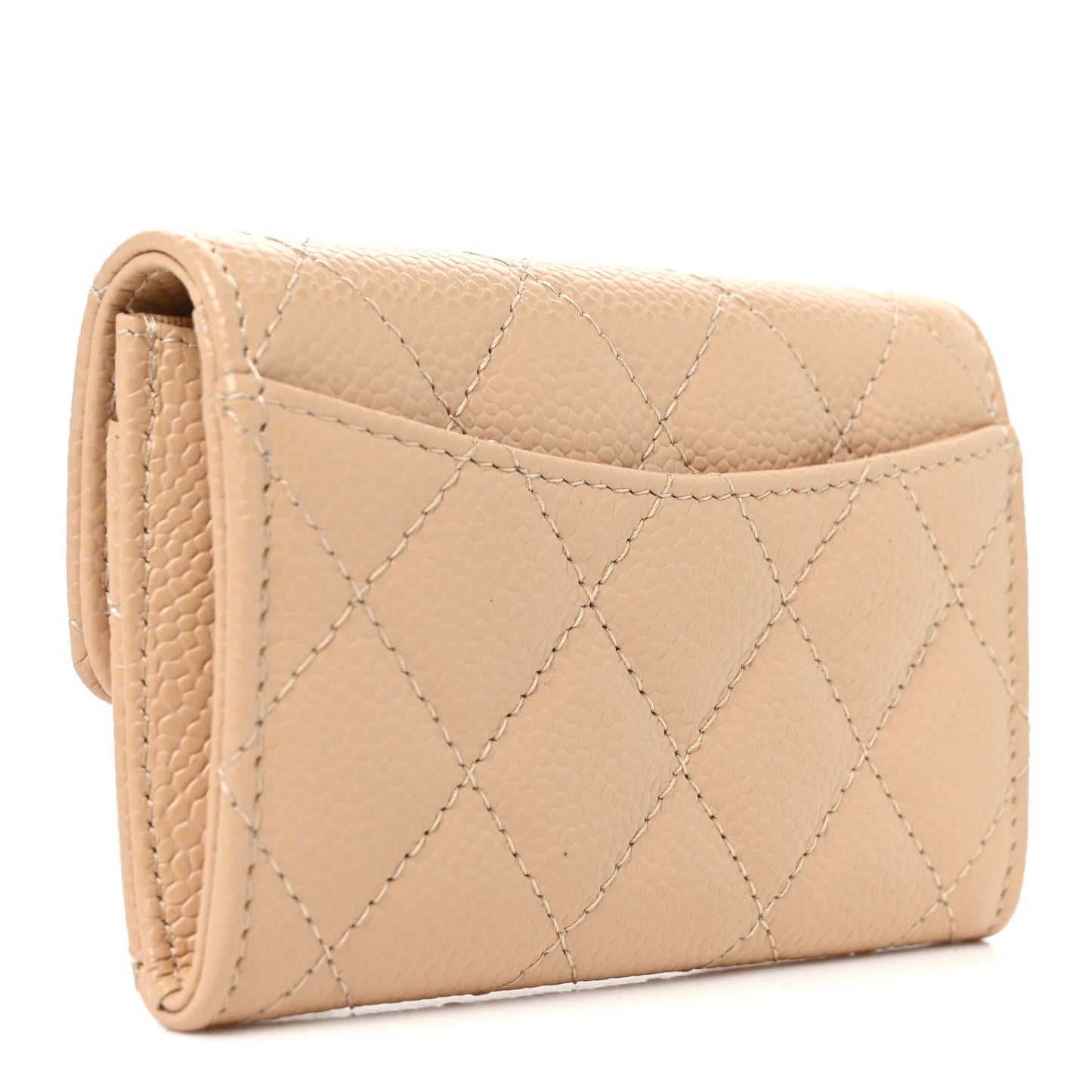 Caviar Quilted Flap Card Holder Wallet Beige