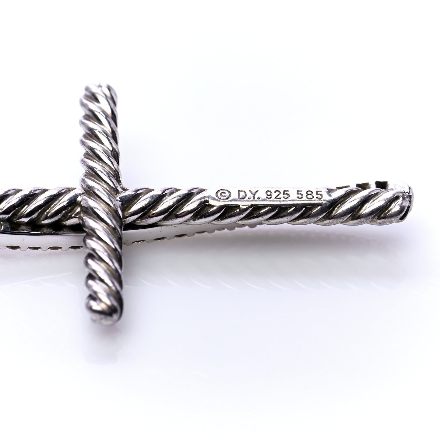 Sterling Silver 14K White Gold Diamond 35mm Crossover Cross Necklace
