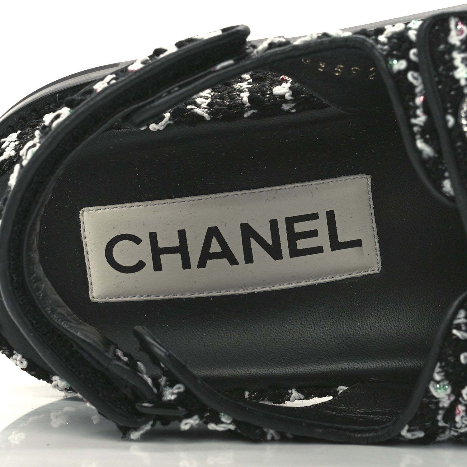 Chanel Tweed Lambskin Dad Sandals 38.5 Black White 7 of 9