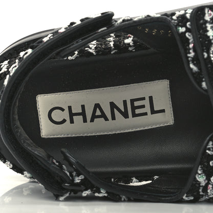 Chanel Tweed Lambskin Dad Sandals 38.5 Black White 7 of 9