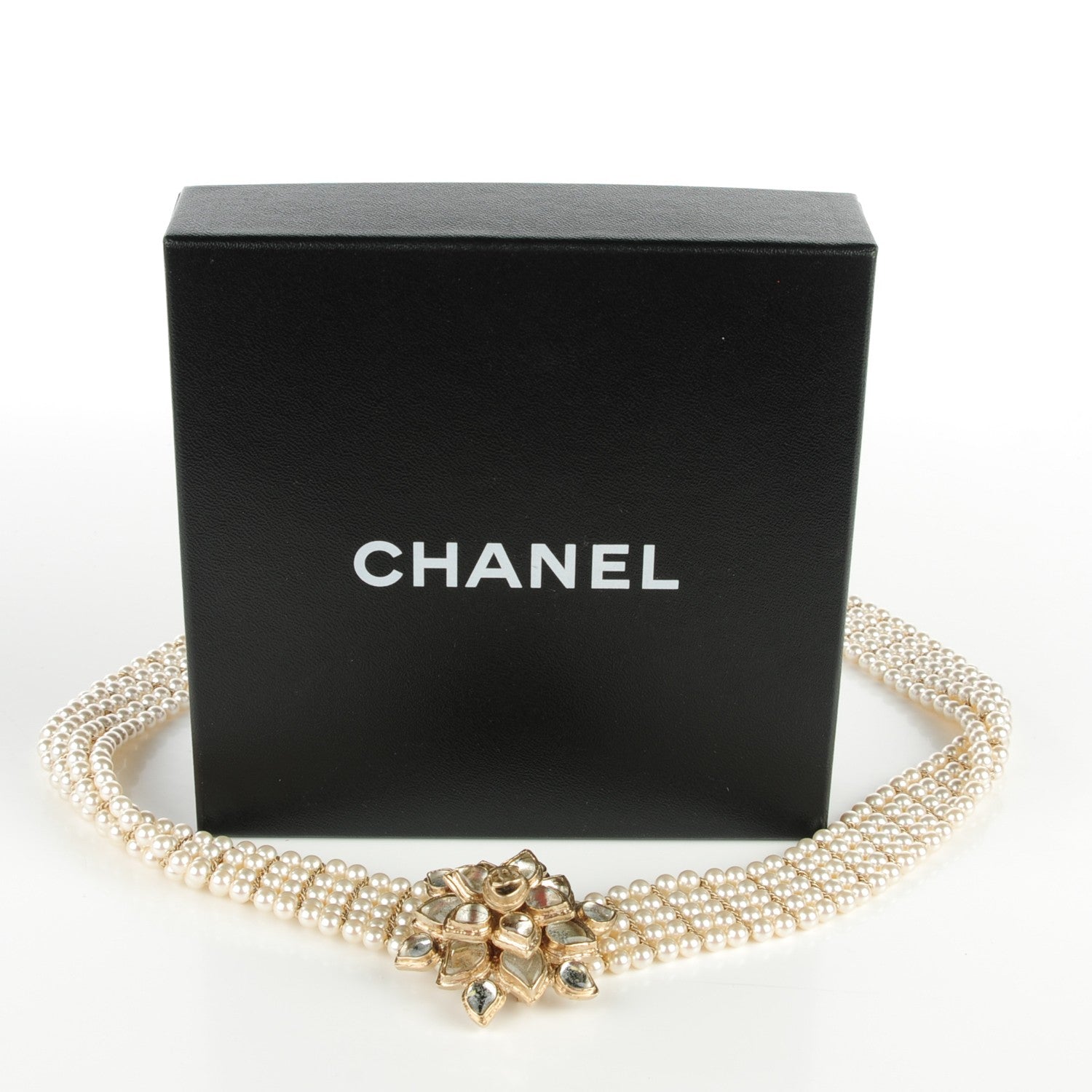 Chanel Pearl Crystal Camellia CC Multi Strand Belt 85 Gold 6 of 6