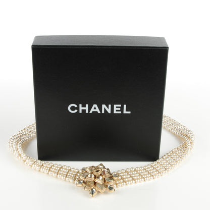 Chanel Pearl Crystal Camellia CC Multi Strand Belt 85 Gold 6 of 6
