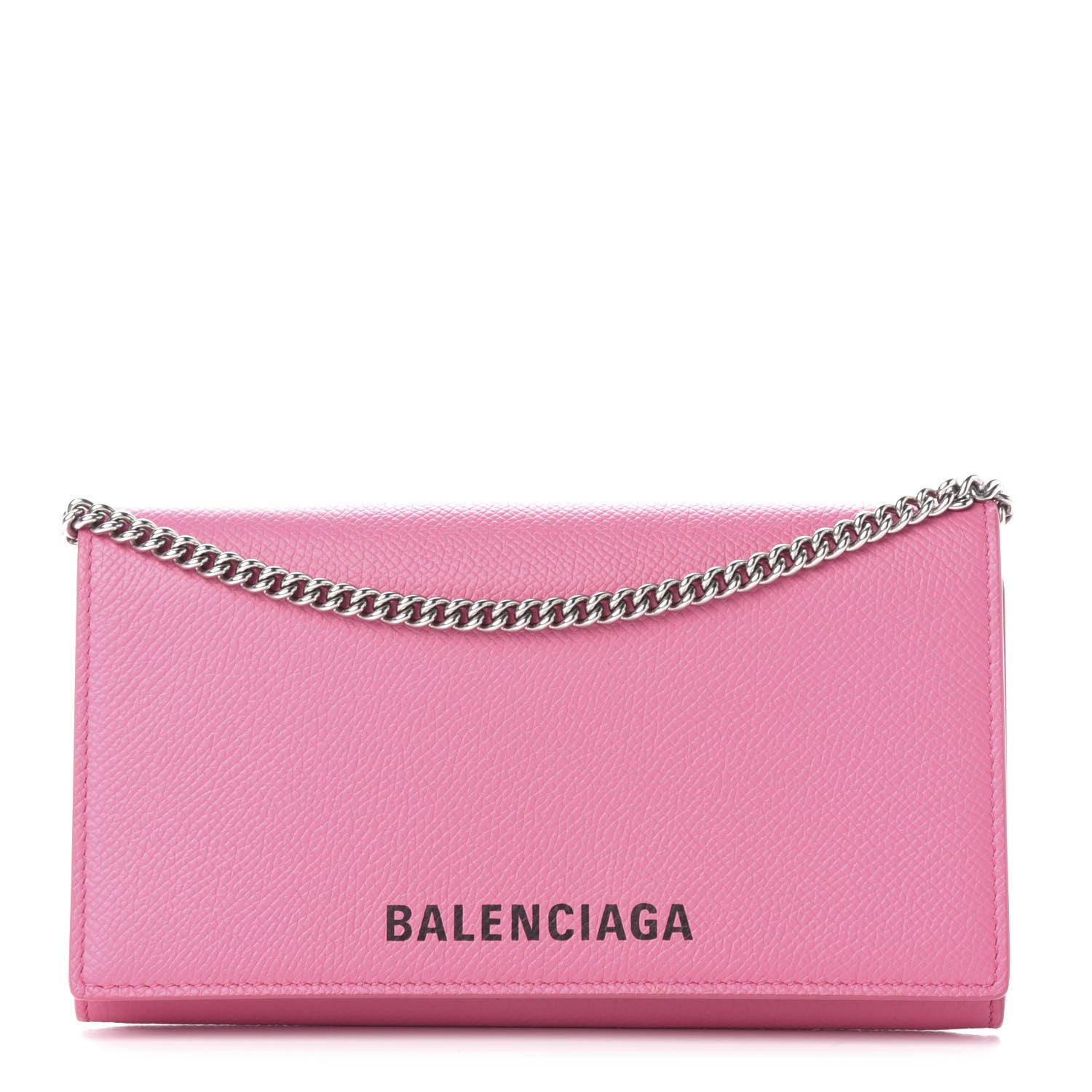 Balenciaga Signature Grained Calfskin Logo Ville Wallet on Chain Bubble Gum Black 1 of 10