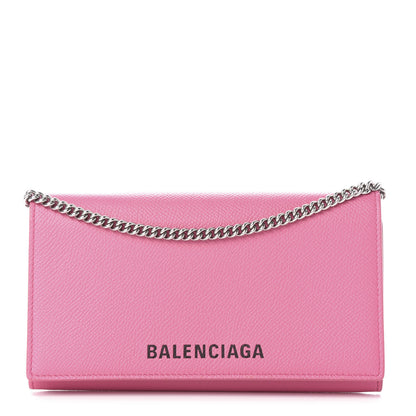 Balenciaga Signature Grained Calfskin Logo Ville Wallet on Chain Bubble Gum Black 1 of 10