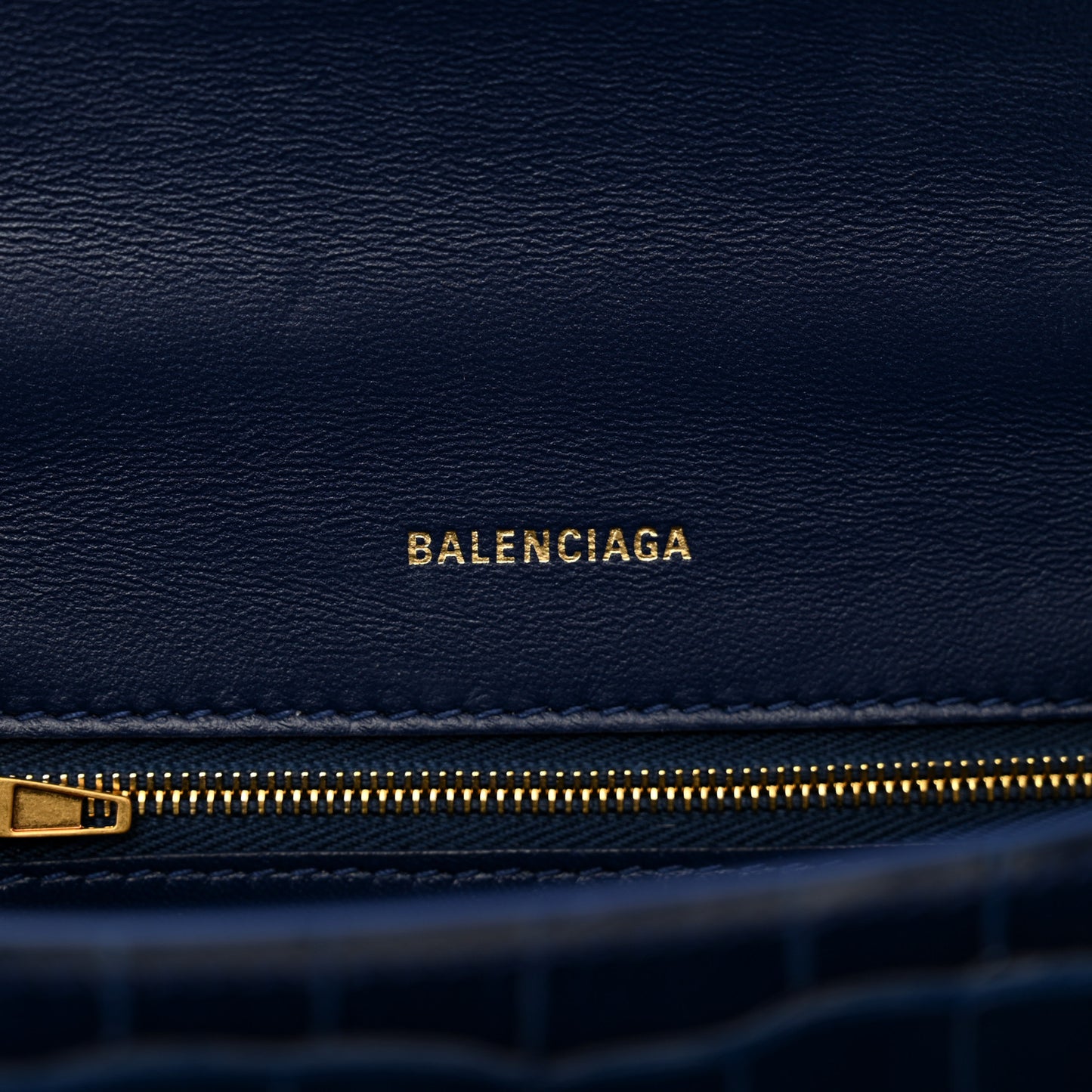 Shiny Calfskin Crocodile Embossed Small Hourglass Top Handle Bag Navy