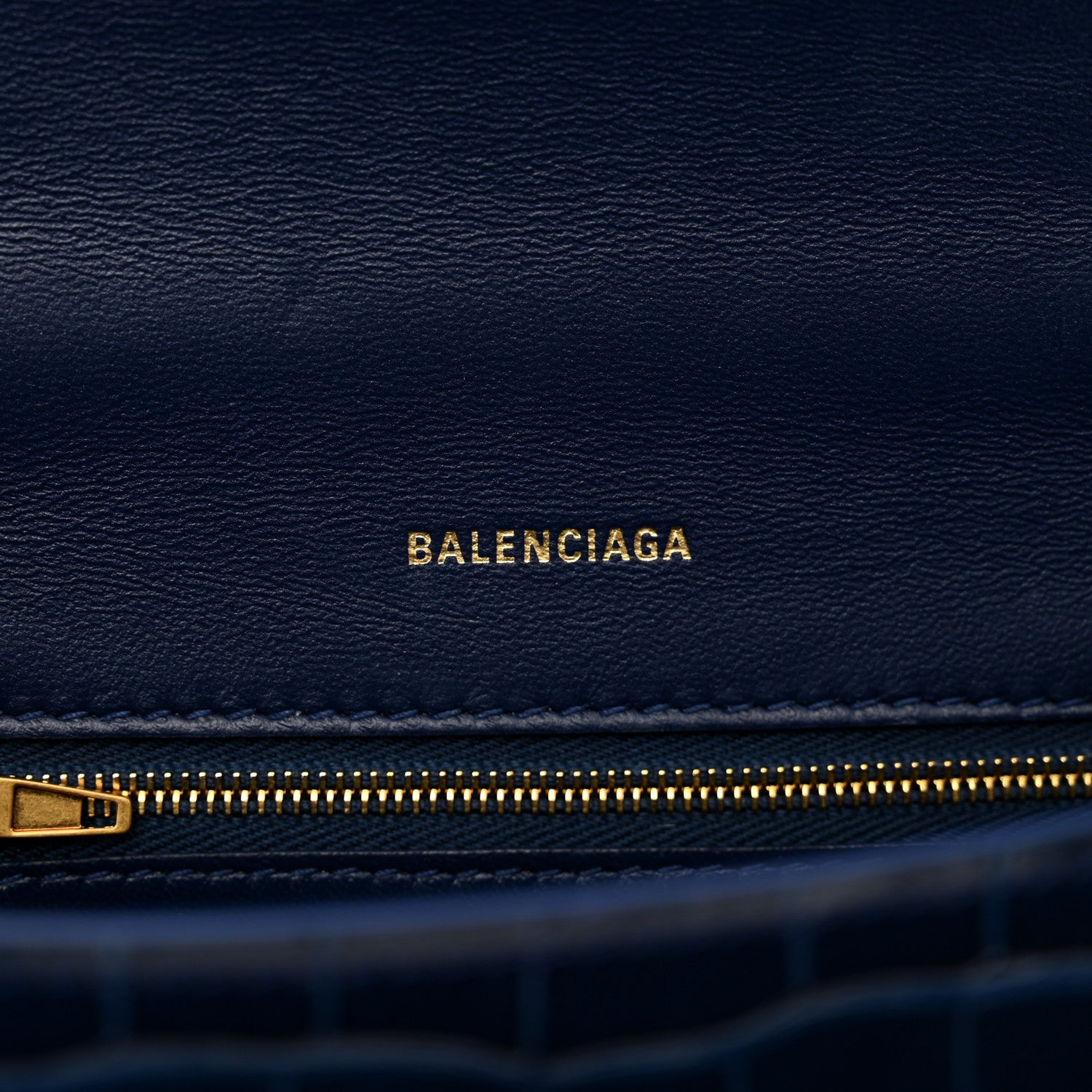 Balenciaga Shiny Calfskin Crocodile Embossed Small Hourglass Top Handle Bag Navy 6 of 12