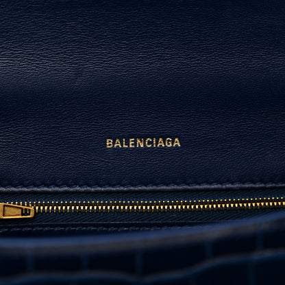 Balenciaga Shiny Calfskin Crocodile Embossed Small Hourglass Top Handle Bag Navy 6 of 12