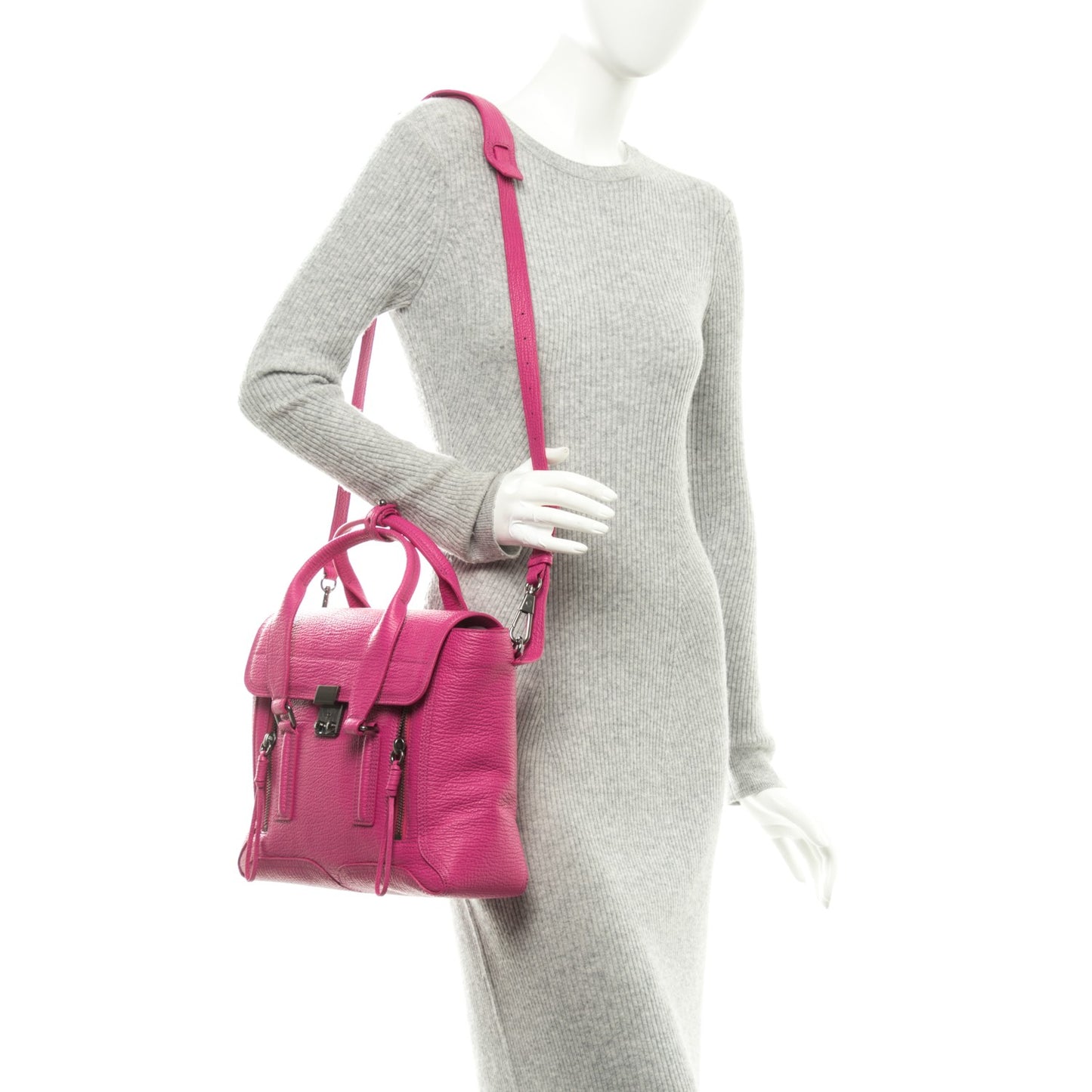 3.1 Leather Medium Pashli Satchel Bright Fuchsia