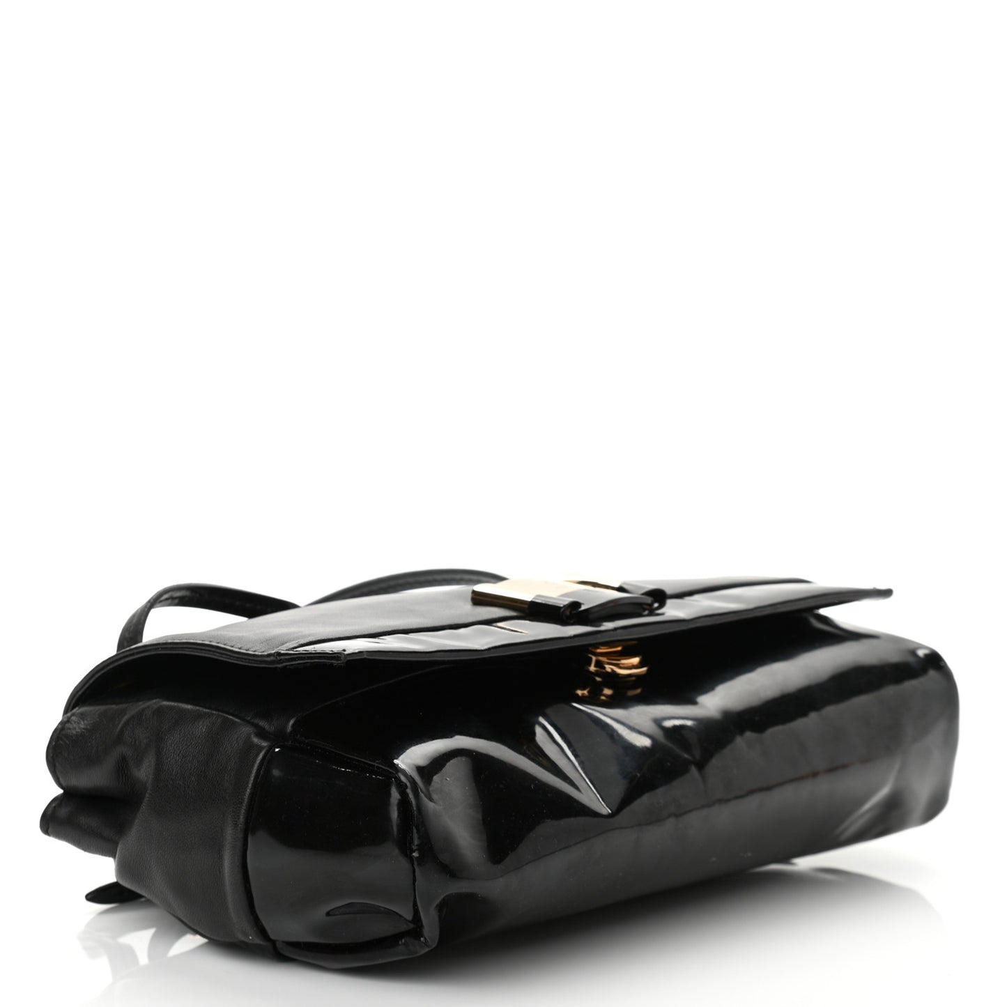 Calfskin Patent Flap Shoulder Bag Black