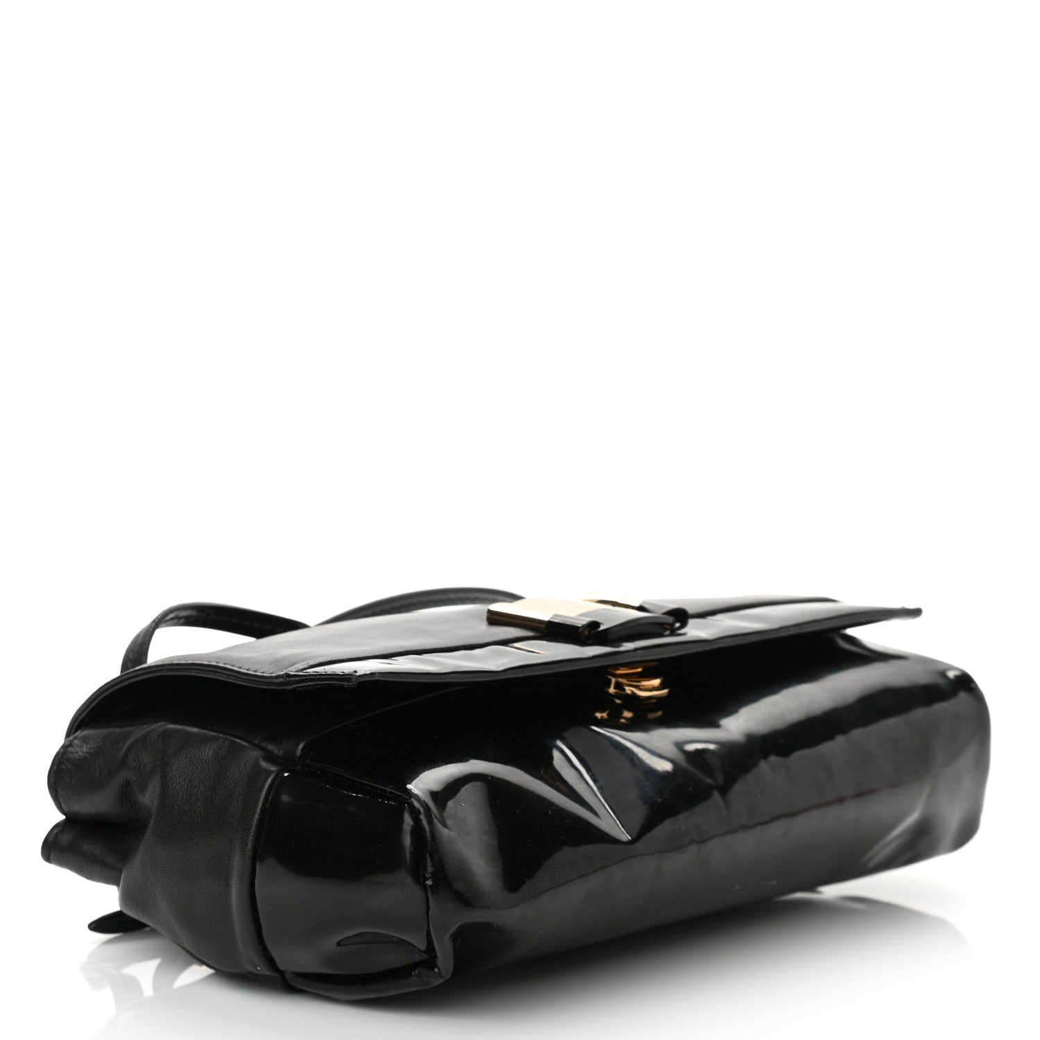 Salvatore Ferragamo Calfskin Patent Flap Shoulder Bag Black 4 of 11