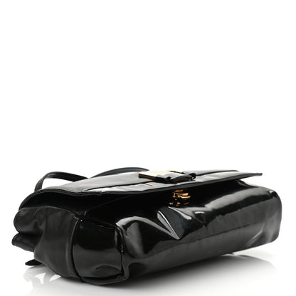 Salvatore Ferragamo Calfskin Patent Flap Shoulder Bag Black 4 of 11