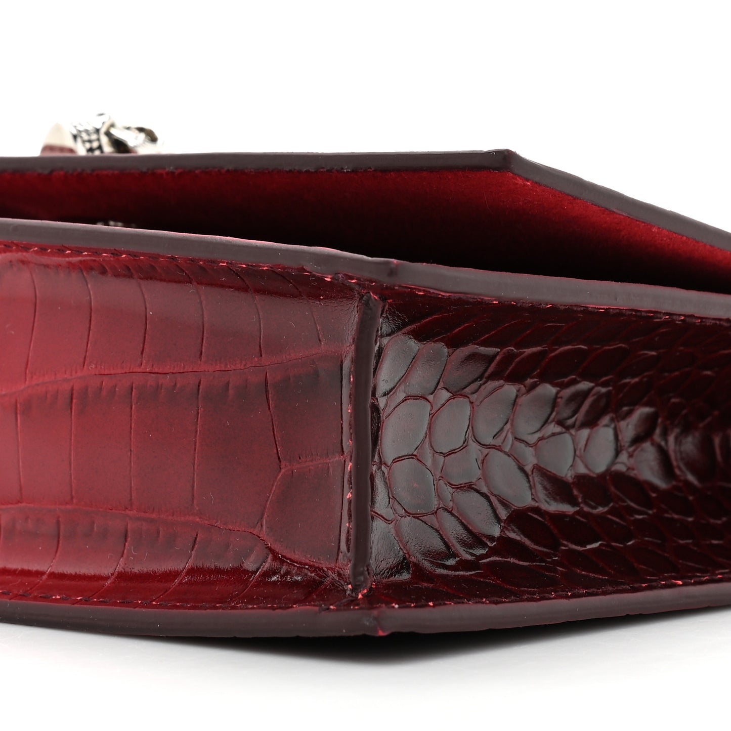 Calfskin Crocodile Embossed Skull Mini Crossbody Bag Red