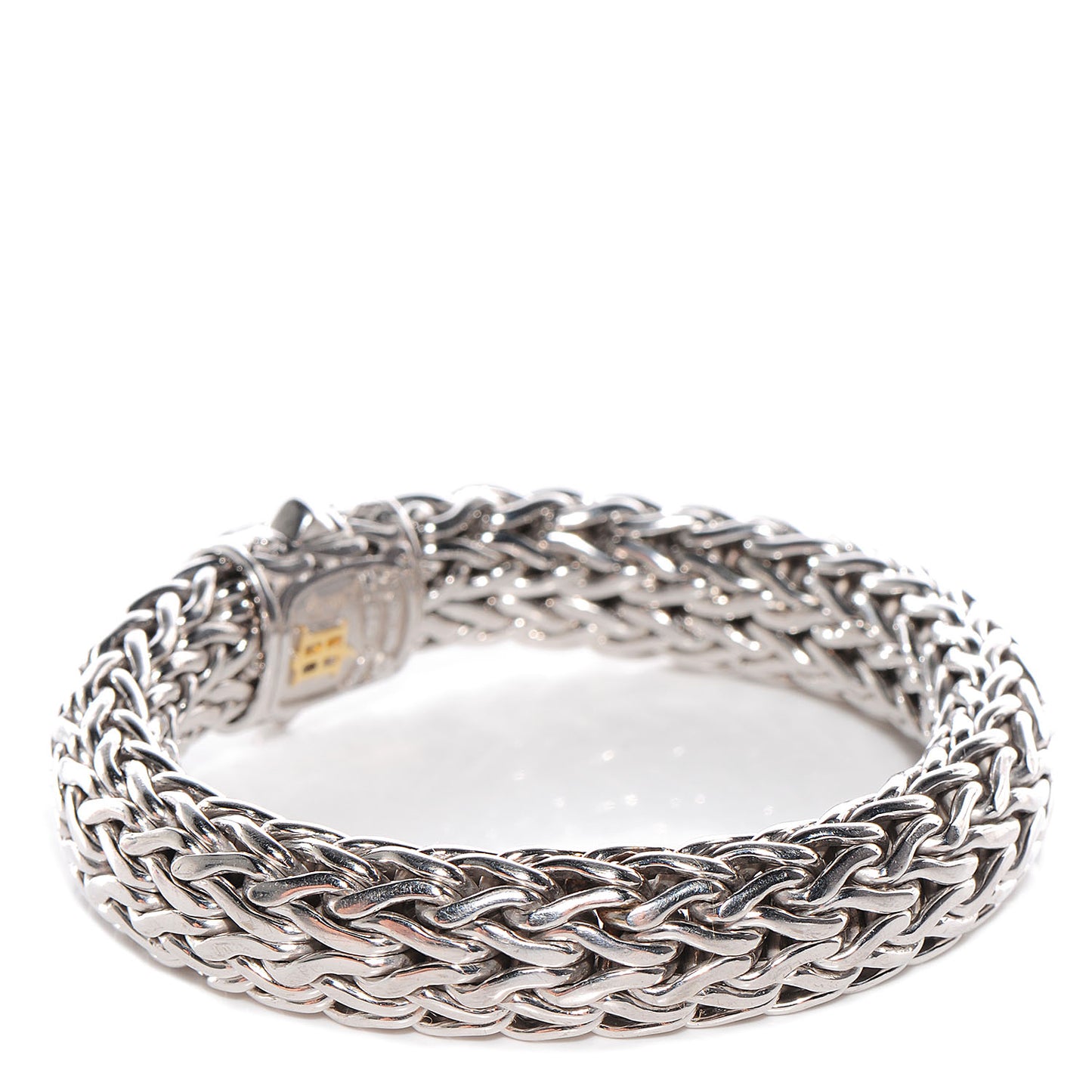 Sterling Silver 18K Gold Pave Diamonds Large Classic Chain Clasp Bracelet size Medium