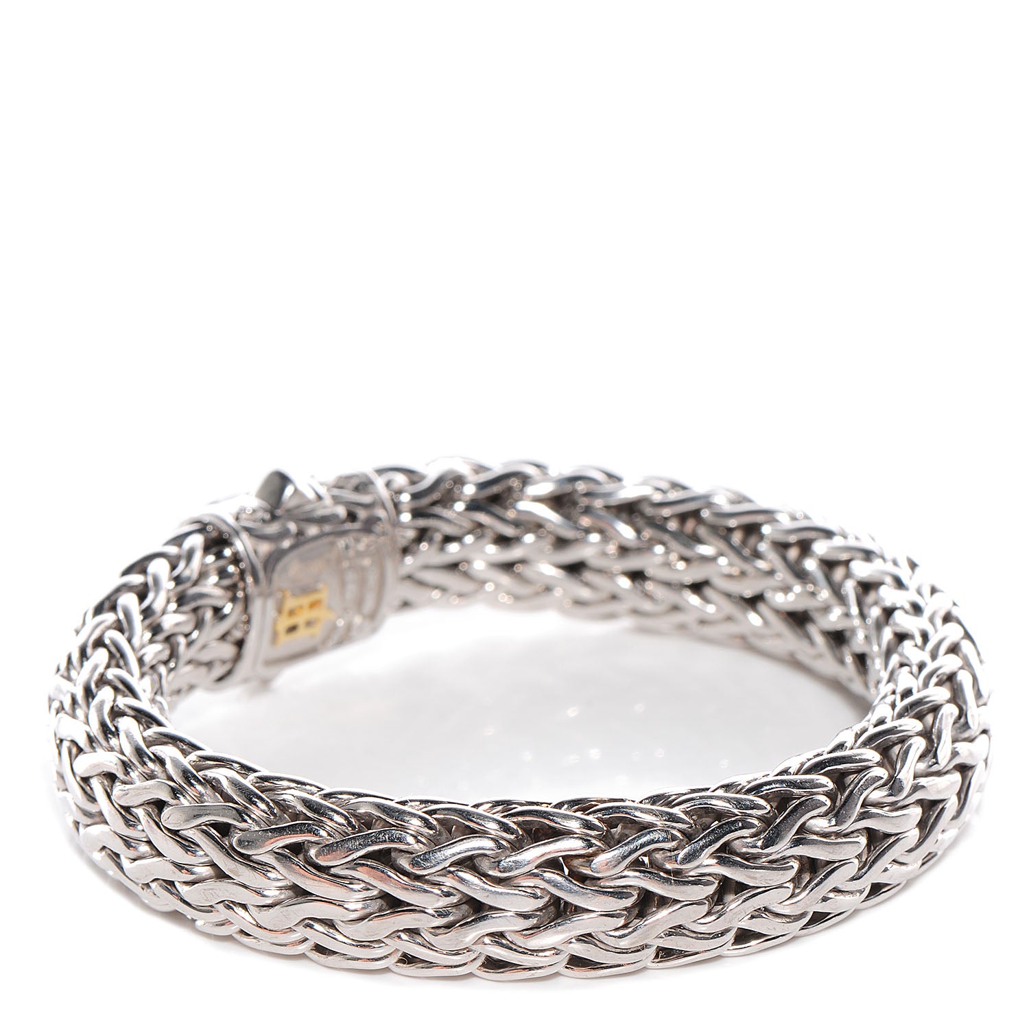 John Hardy Sterling Silver 18K Gold Pave Diamonds Large Classic Chain Clasp Bracelet size Medium 3 of 6