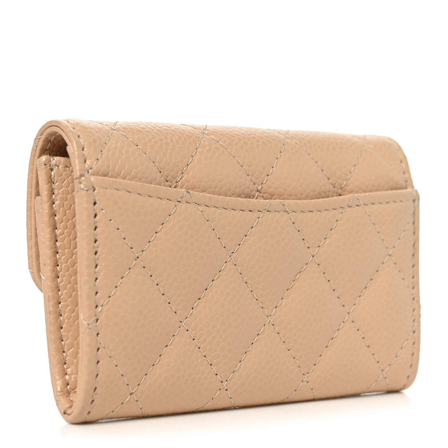 Caviar Quilted Flap Card Holder Wallet Beige