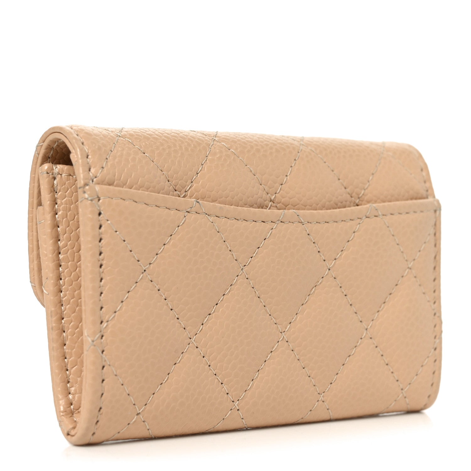 Chanel Caviar Quilted Flap Card Holder Wallet Beige 3 of 9