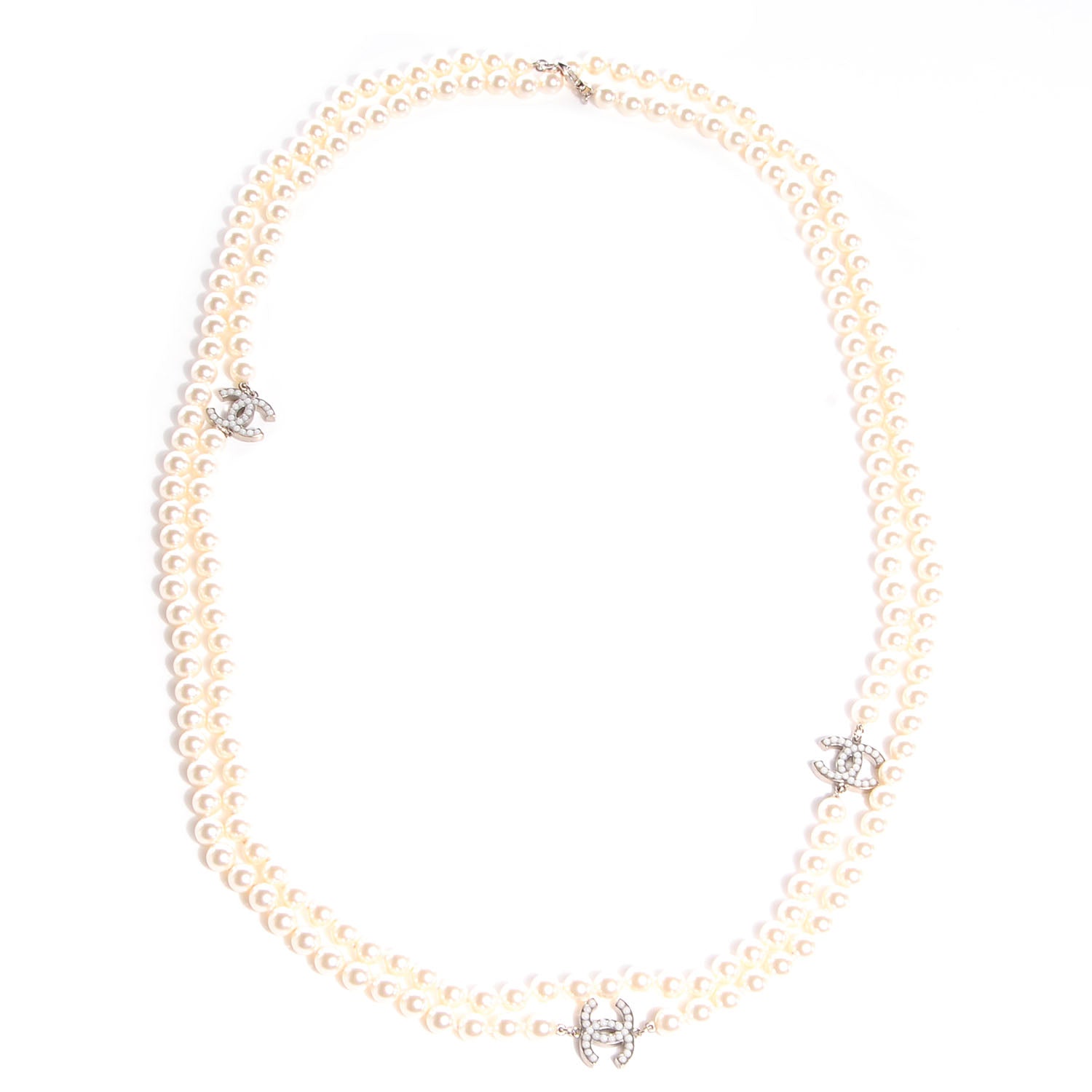 Chanel Pearl CC Long Necklace Silver 1 of 4