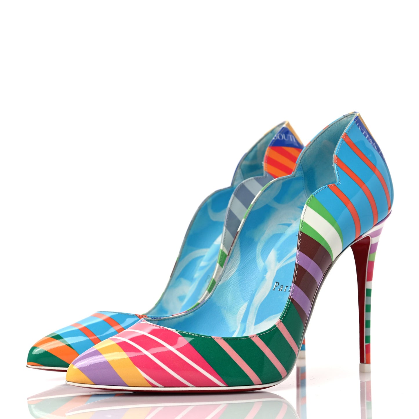 Patent Striped Grand Bain Swimming Pool Hot Chick 100 Pumps 36.5 Multicolor Lin Blue White