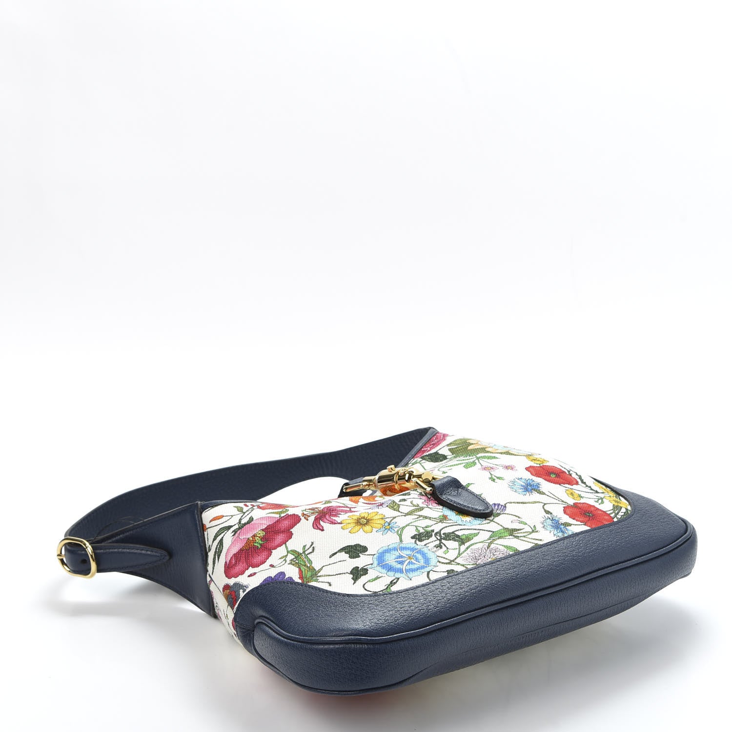 Gucci Canvas Flora Medium Jackie Hobo Blue Agata 3 of 9