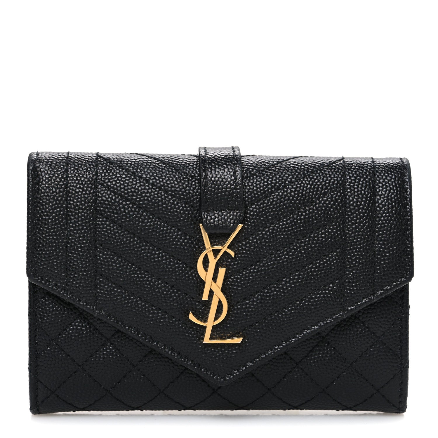 Saint Laurent Grain De Poudre Textured Mixed Matelasse Triquilt Small Monogram Envelope Wallet Black 1 of 7