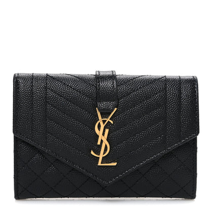 Saint Laurent Grain De Poudre Textured Mixed Matelasse Triquilt Small Monogram Envelope Wallet Black 1 of 7